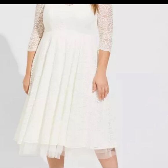 Torrid NWT Ivory Lace Tea-Length Wedding Dress Engagement Shower plus size 24 - Picture 2 of 6